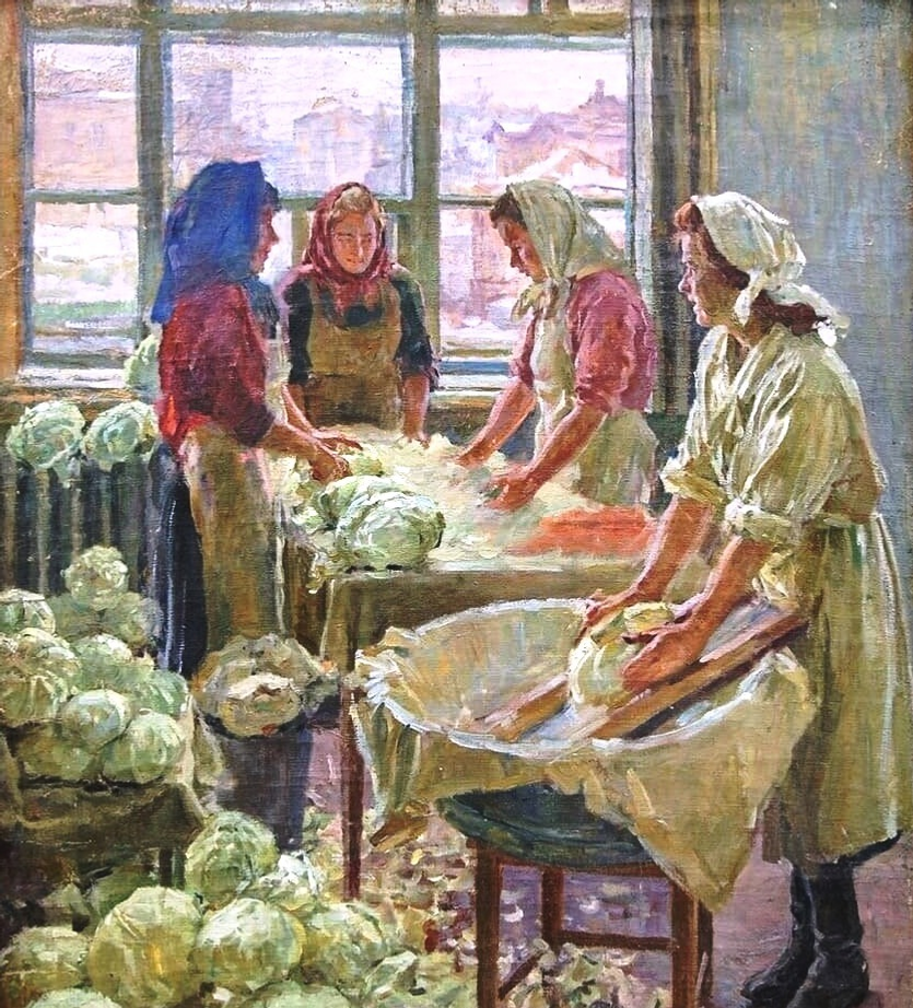 «Шинкуют капусту». Художник Трохименко Карп Демьянович (1885-1979)