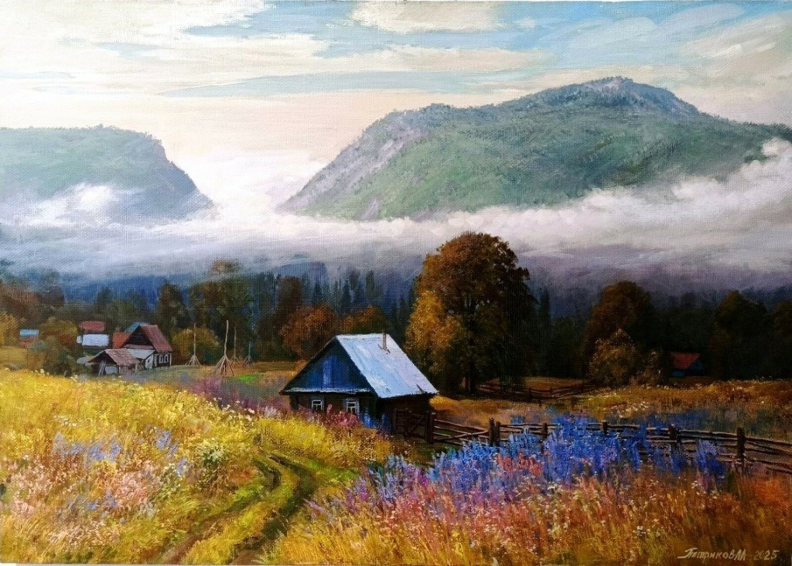 Елена Луновская  Алексей Петриков. «Село Айгир. Утро». 2025 г. Реализм. Холст, масло, 60х85.