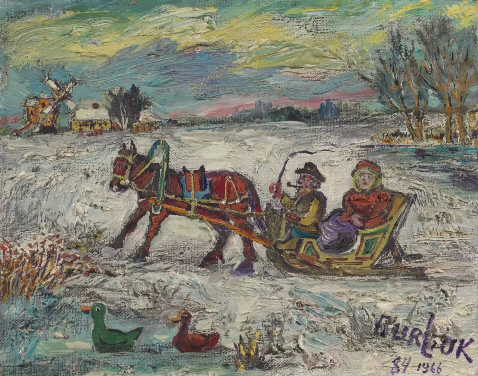 Давид Бурлюк   "Катание в санях", 1966