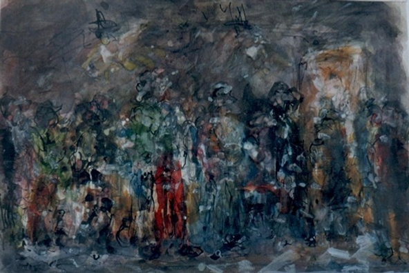 «Московские художники в очереди за получением творческой помощи. Старосадский переулок, 5». Б. Ф. Рыбченков (1899-1994)